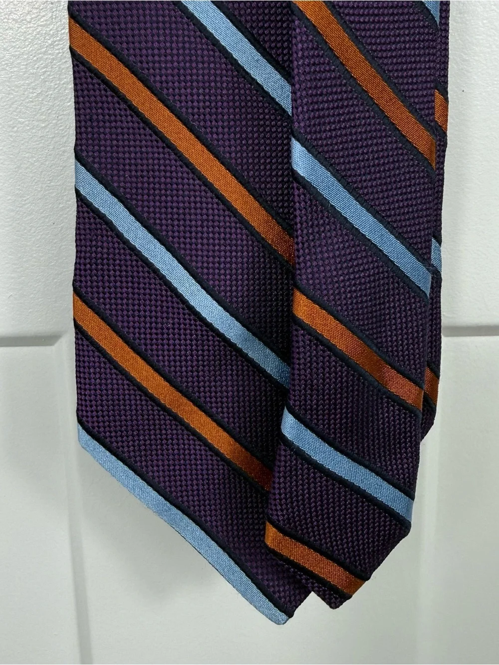 Jos A Bank Signature Collection 100% Silk Purple Blue Striped Tie Made in Italy